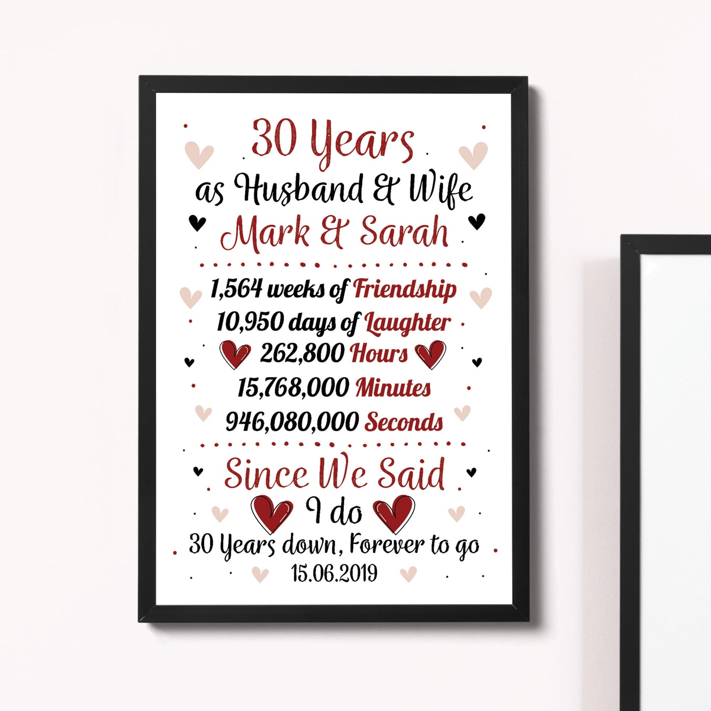 Personalised 30th Wedding Gift Framed Print 30th Anniversary