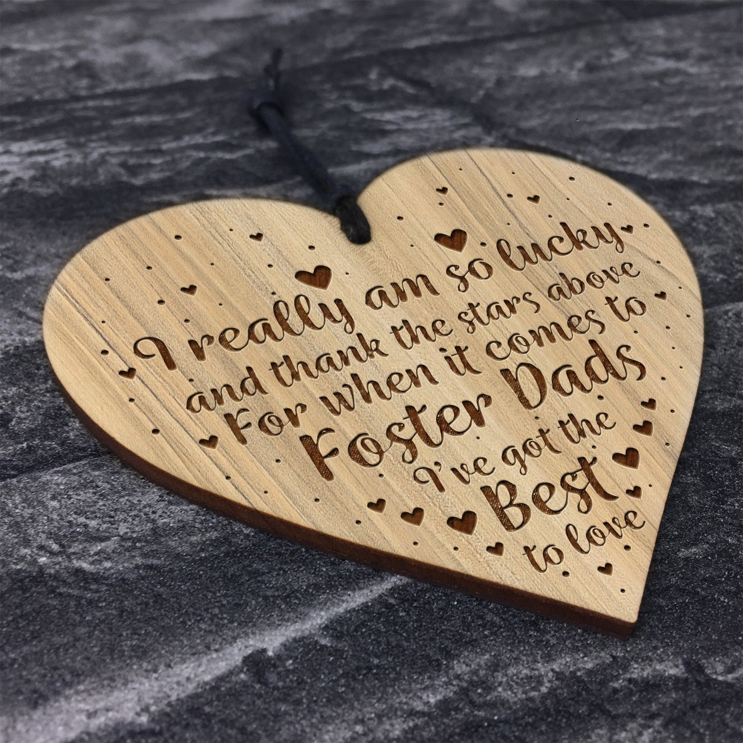 Wood Engraved Heart Dad Birthday Christmas Gift Foster Dad