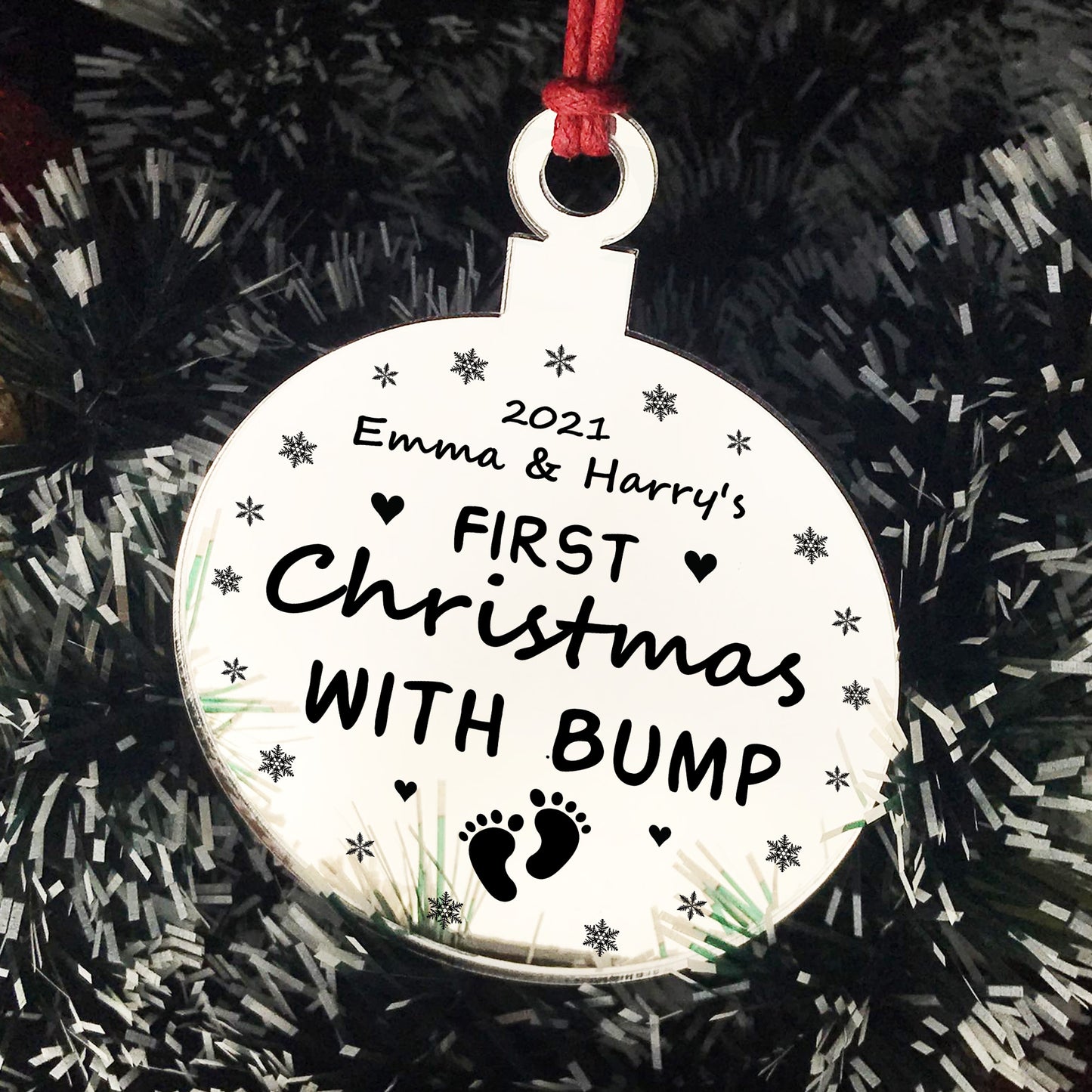 Personalised First Christmas With Bump Engraved Decoration