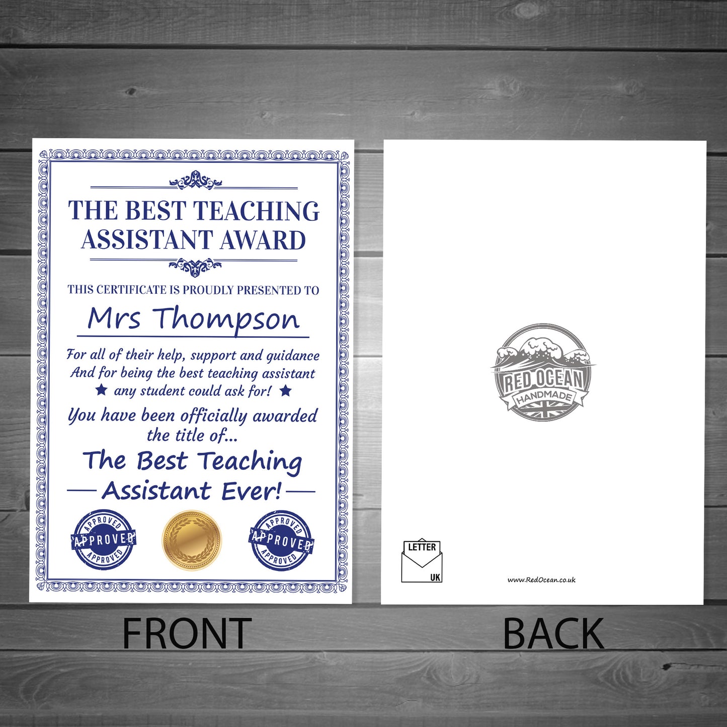 Red Ocean Thank You Teaching Assistant Card, Thank You Card