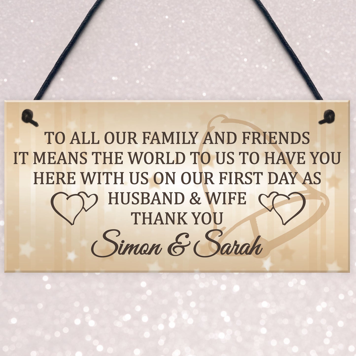 Personalised Wedding Thank You Hanging Plaque