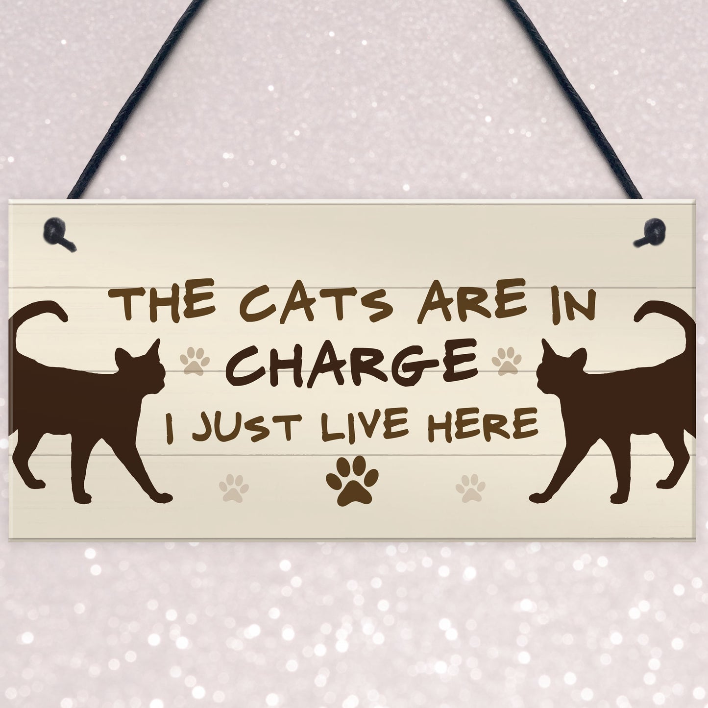 The Cats Are In Charge Hanging Sign Funny Cat Gift Home Decor