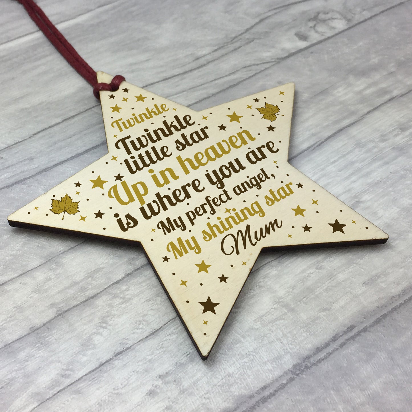 Wooden In Memory Star Christmas Tree Decoration Mum Memorial