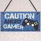Blue Gaming Sign Hanging Door Plaque Gamer Gift Boys Bedroom