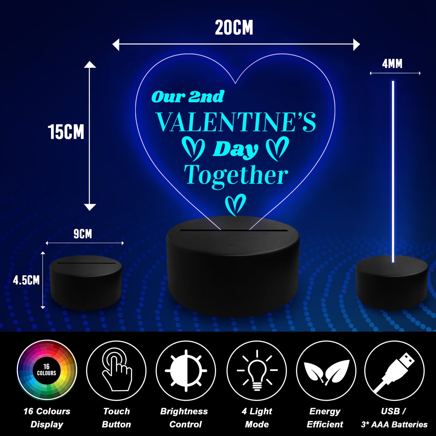 2nd Valentines Day Together Heart LED 16 Colour Changing Boyfrie