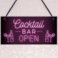 Cocktail Bar OPEN Hanging Home Bar Man Cave Decor Sign Garden