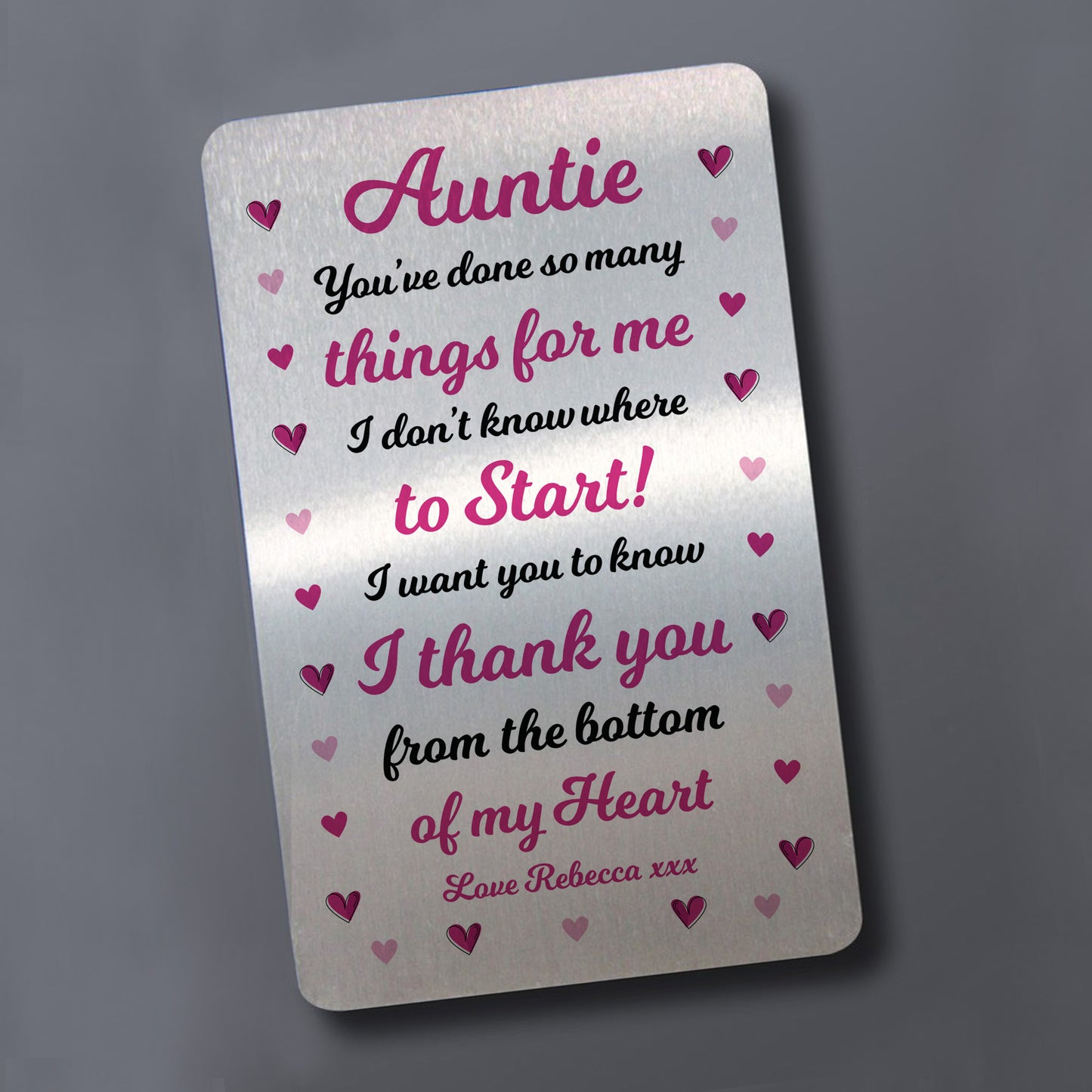 Auntie Gift For Birthday Metal Card Personalised Thank You Gift