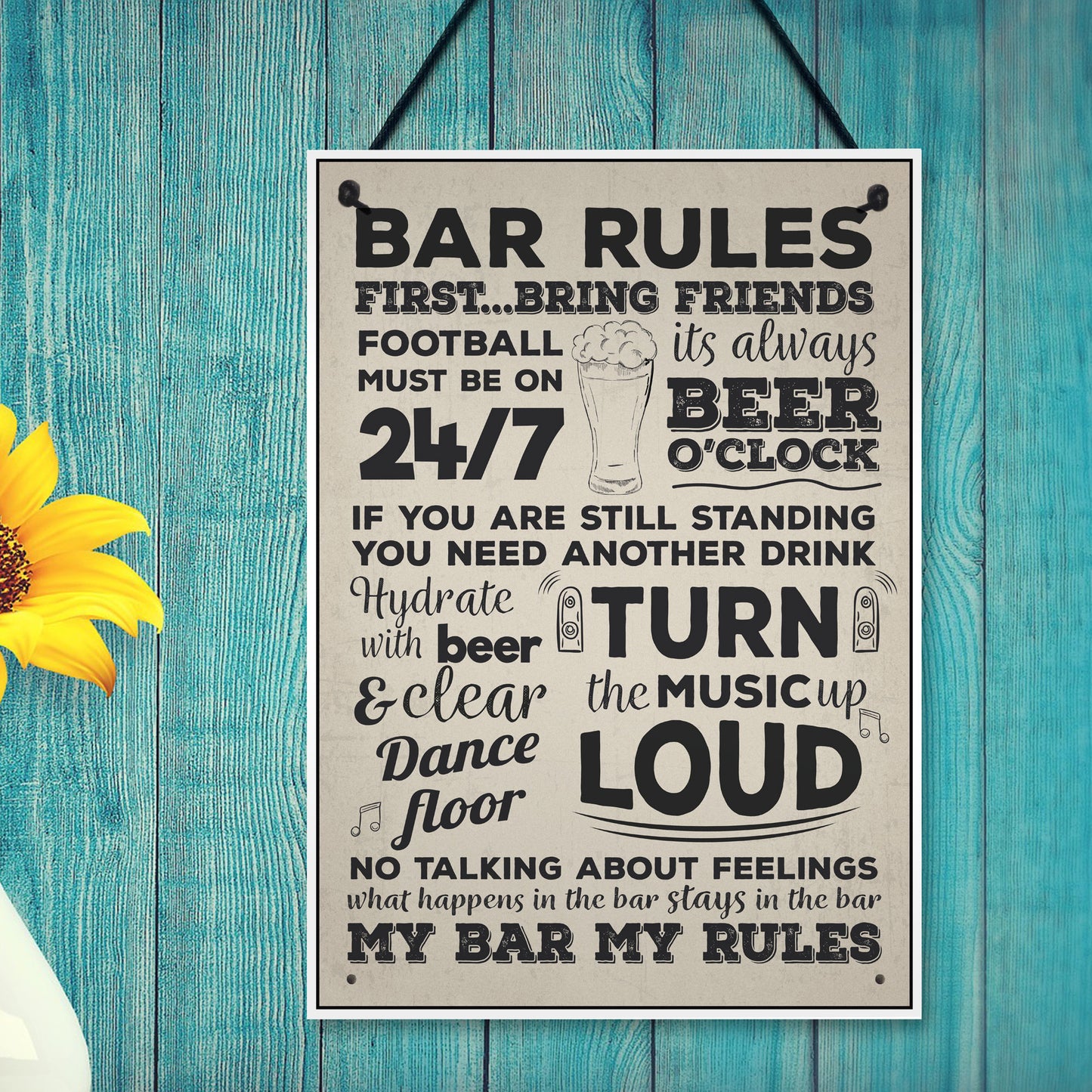 Bar Rules Hanging Plaque Alcohol Beer Pub Plaque Man Cave Sign