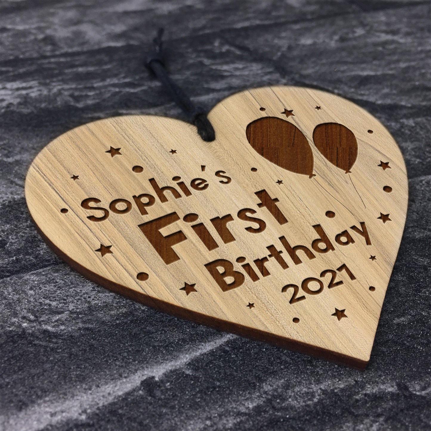 Babys First Birthday Keepsake Wood Heart Engraved Heart 1st
