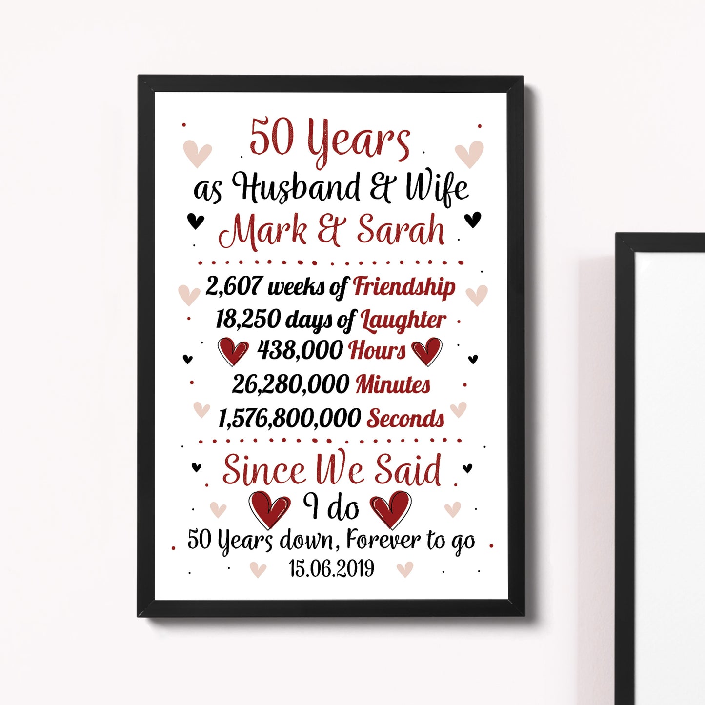 Personalised 50th Wedding Gift Framed Print 50th Anniversary