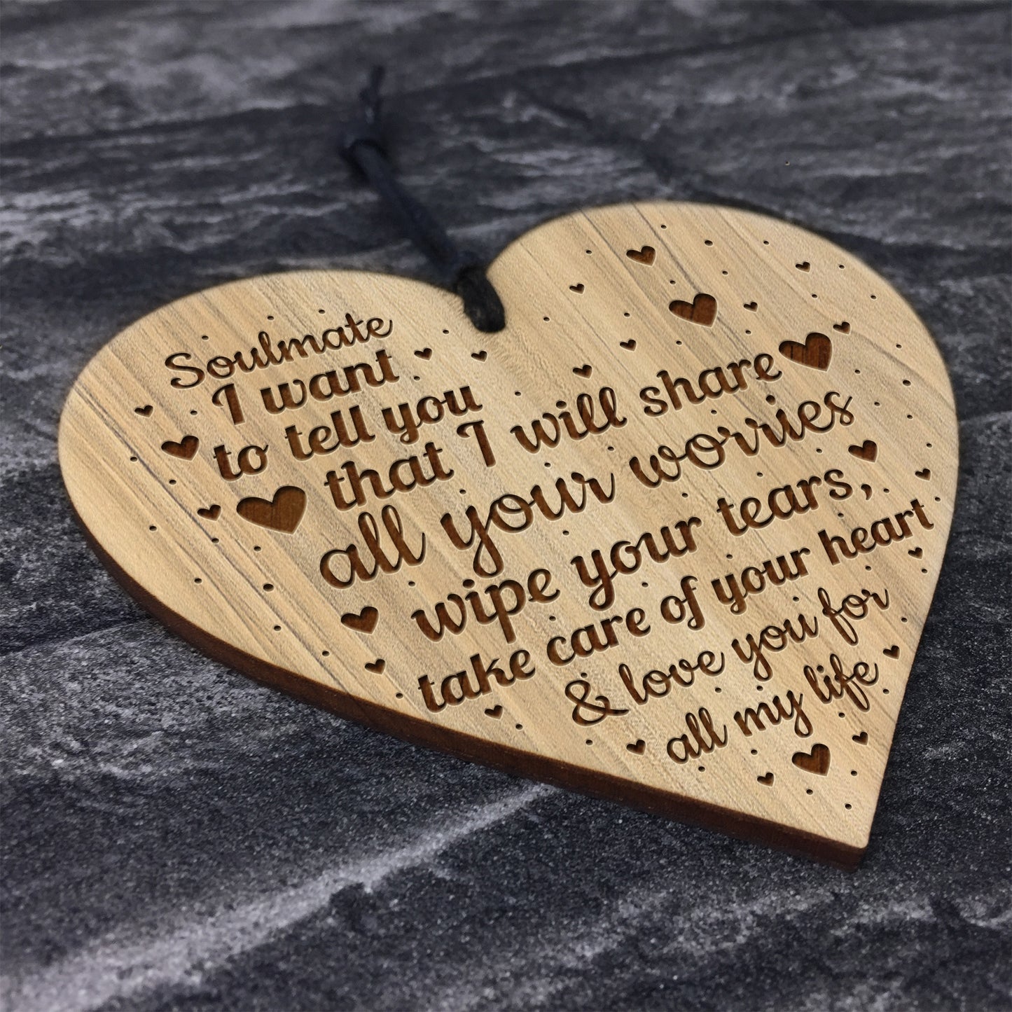 Soulmate Gift For Him Her Engraved Wood Heart Husband Wife Gift