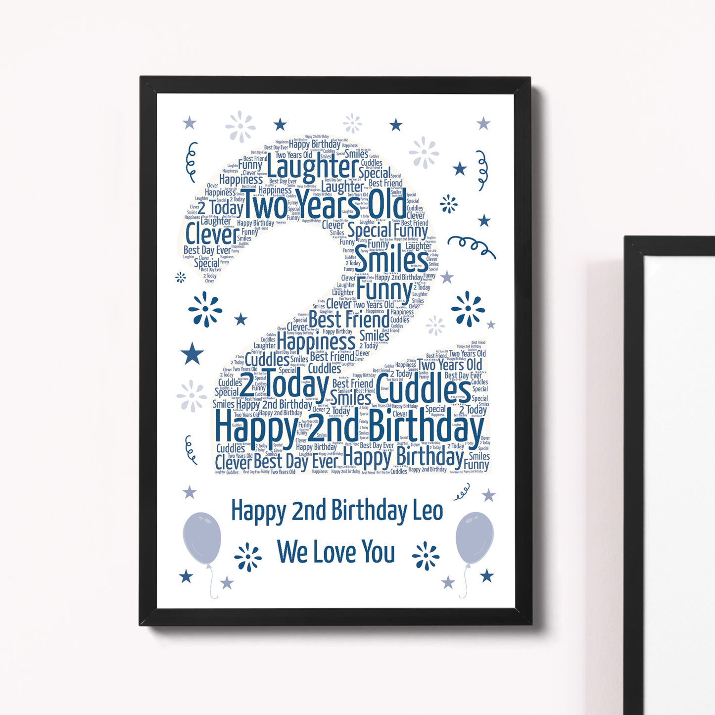 Personalised 2nd Birthday Gift Framed Word Art Print Keepsake
