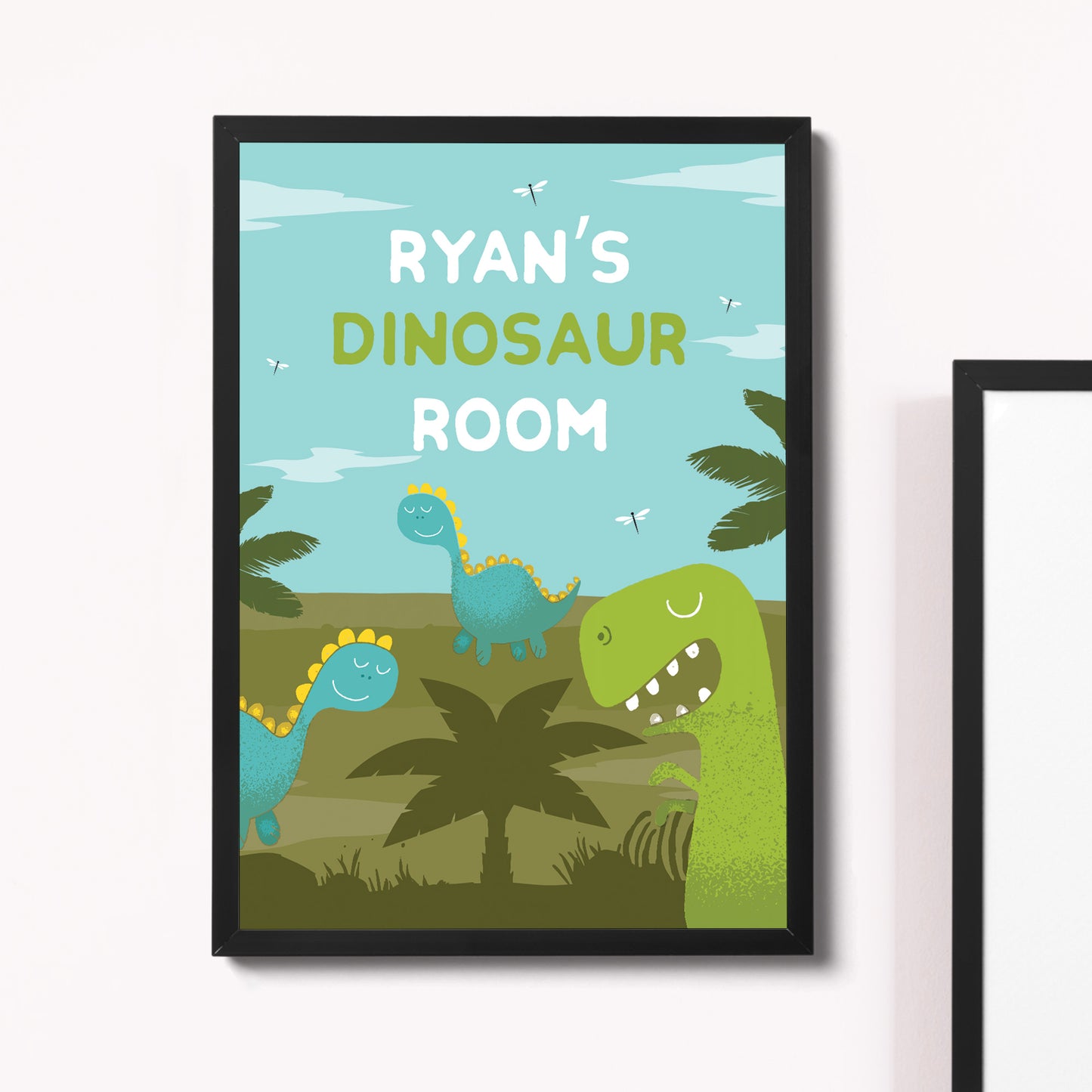 Personalised Dinosaur Room Wall Art Framed Print Boys Bedroom