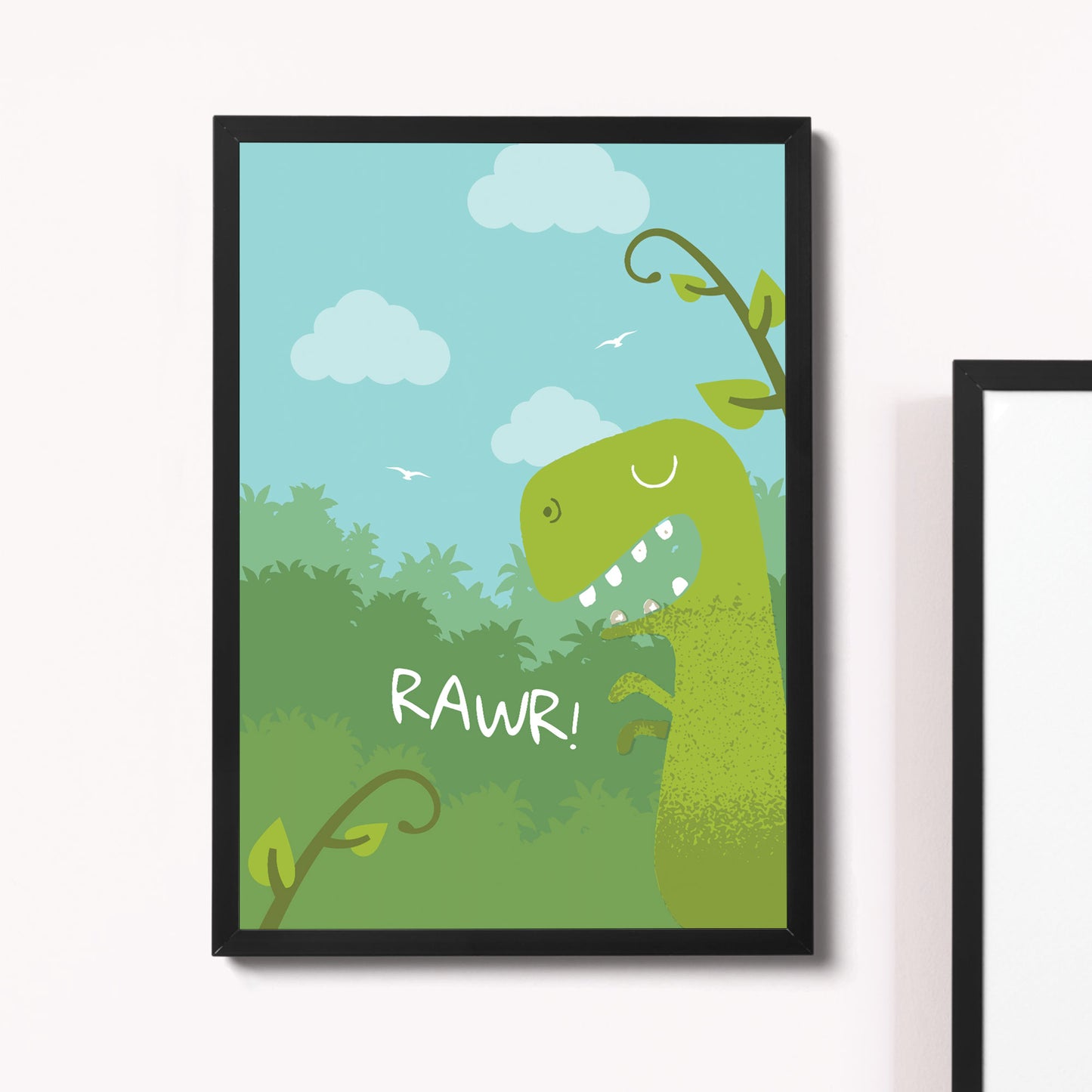 Framed Boys Bedroom Print Dinosaur Wall Art Room Decoration
