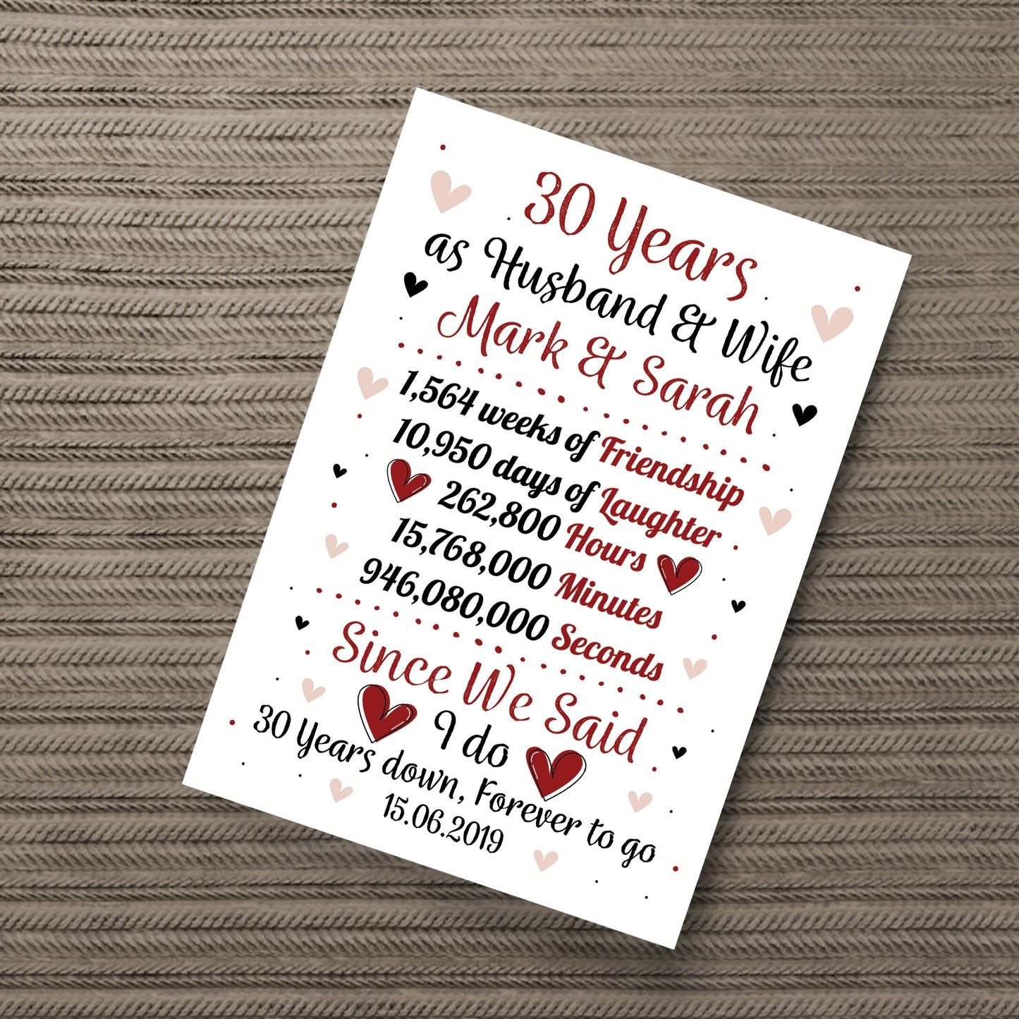 Personalised 30th Wedding Gift Print 30th Anniversary Husband