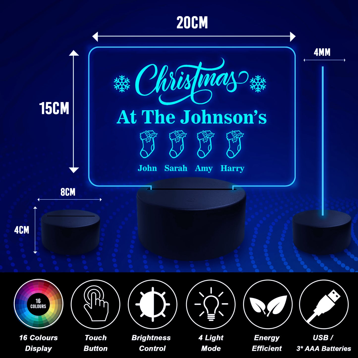 Personalised Family Christmas Neon LED Plauqe Light Up Sign Gift