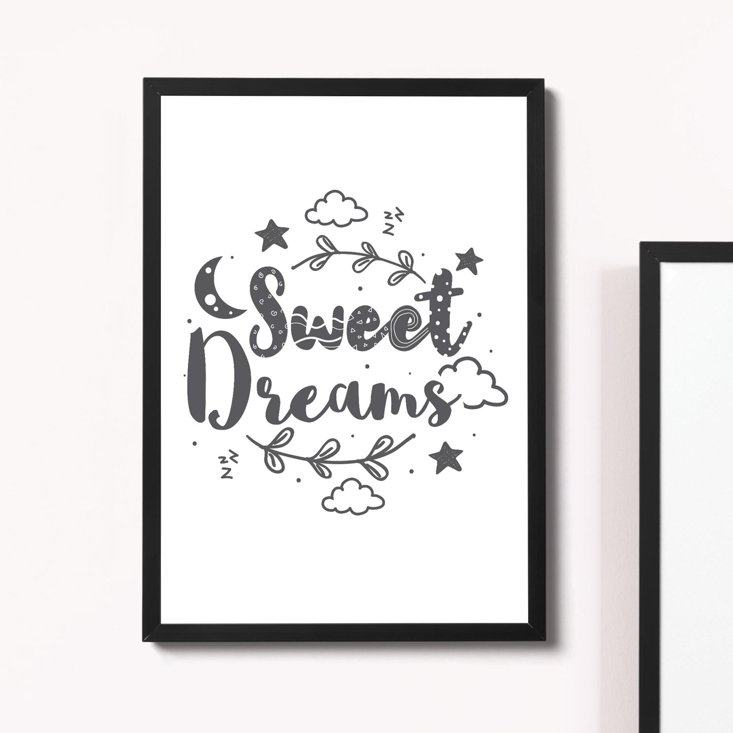 Sweet Dreams White Grey Nursery Framed Prints / Nursery Wall Art