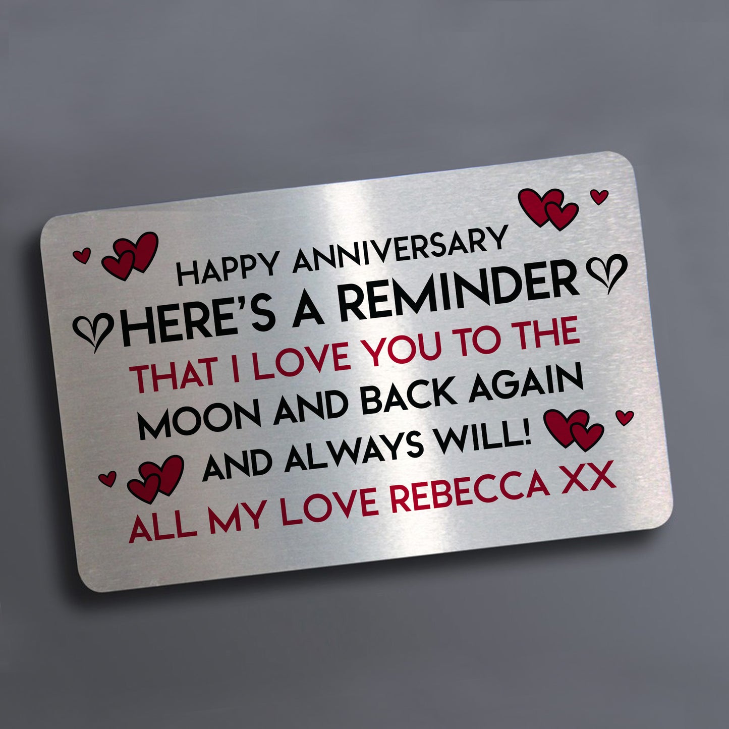 Anniversary Gift For Him Her PERSONALISED Metal Wallet Insert