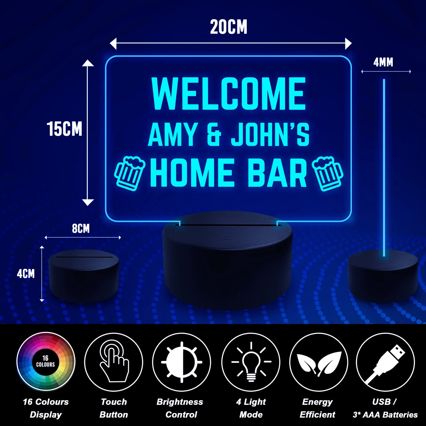 Personalised Bar Sign Neon LED Sign Cocktail Home Pub Man Cave