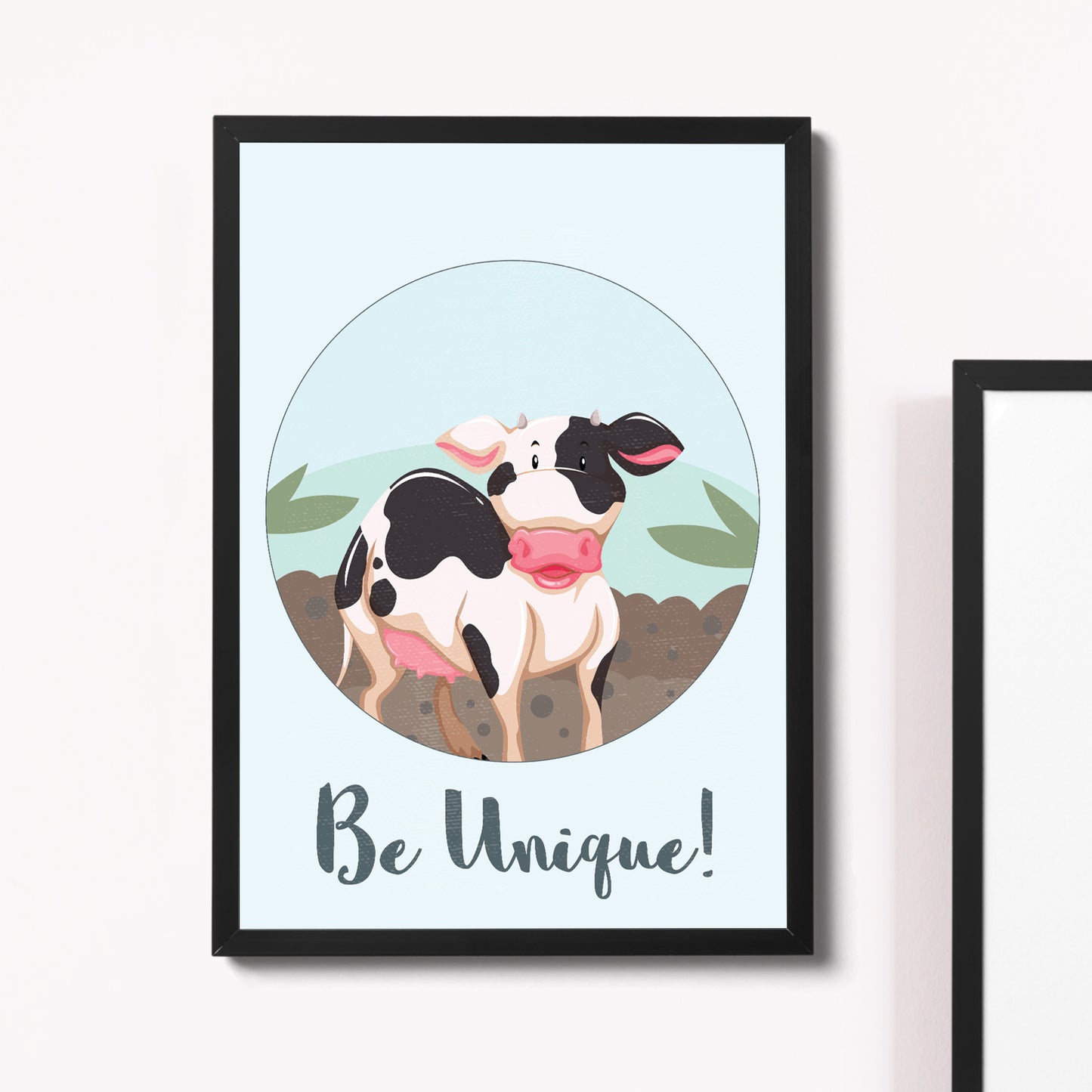 Animal Framed Nursery Prints Cow Wall Art Picture Baby Room