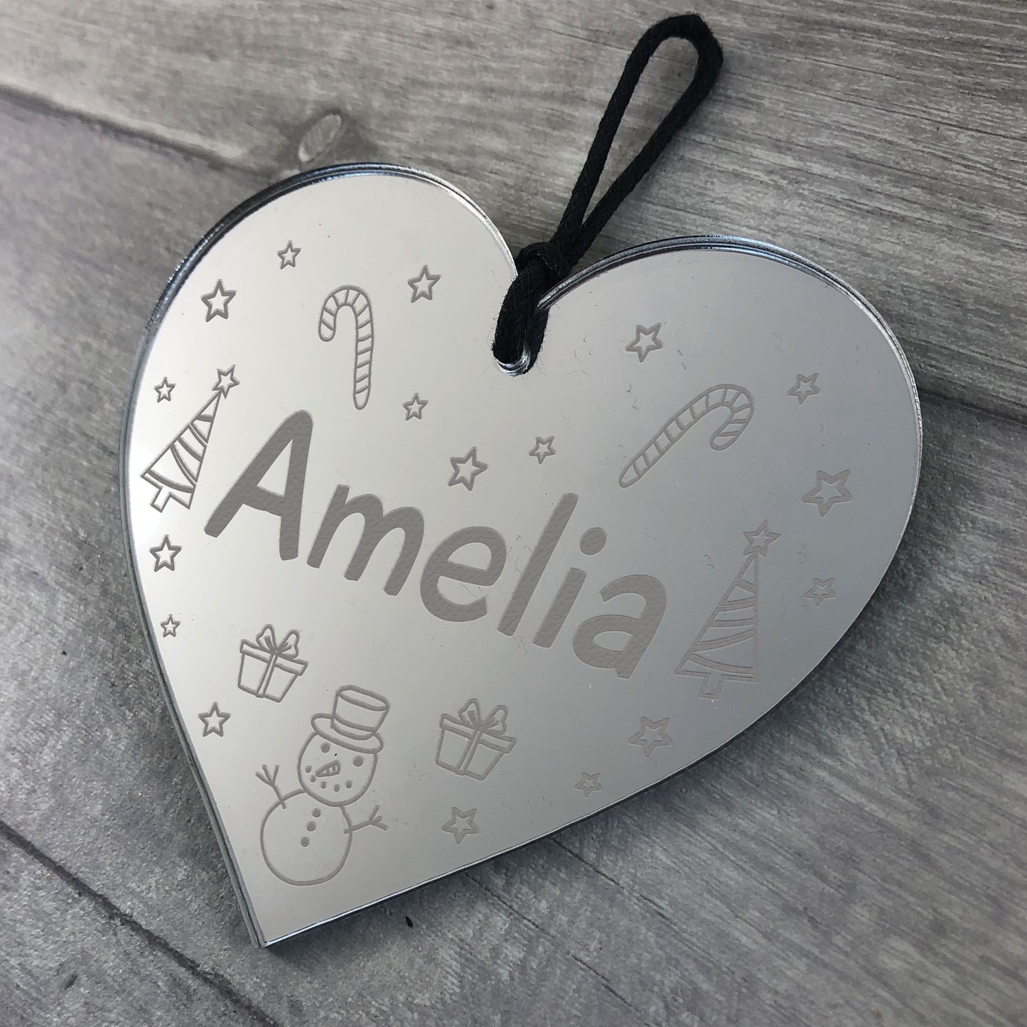 PERSONALISED Any Name Christmas Tree Bauble Engraved Heart