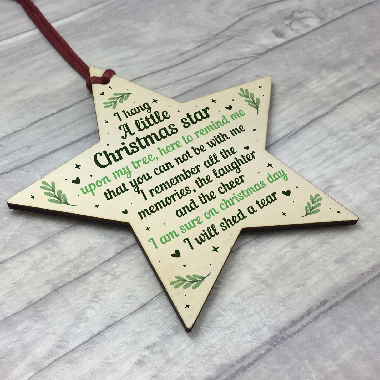 Christmas Wood Star Memorial Tree Decoration Ornament Mum Dad