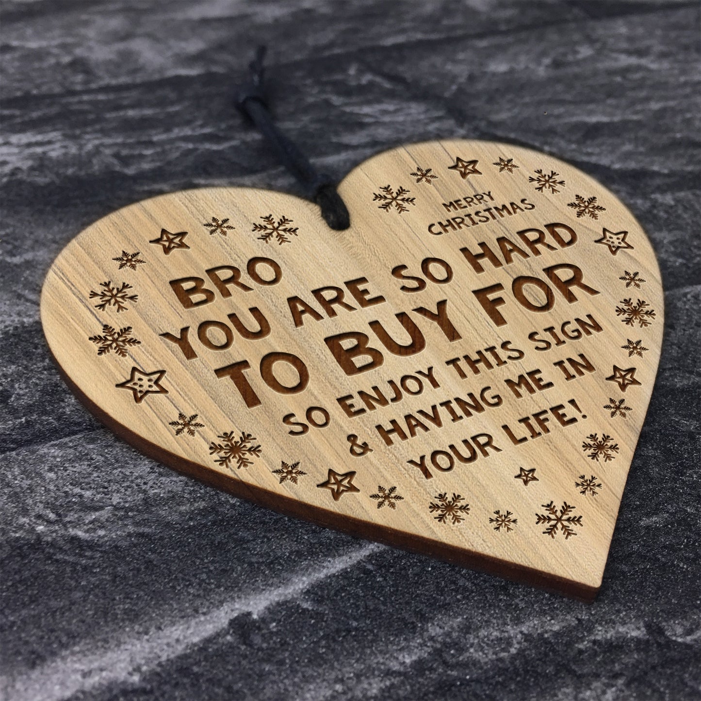 Funny Gift For Brother Christmas Engraved Wood Heart Joke