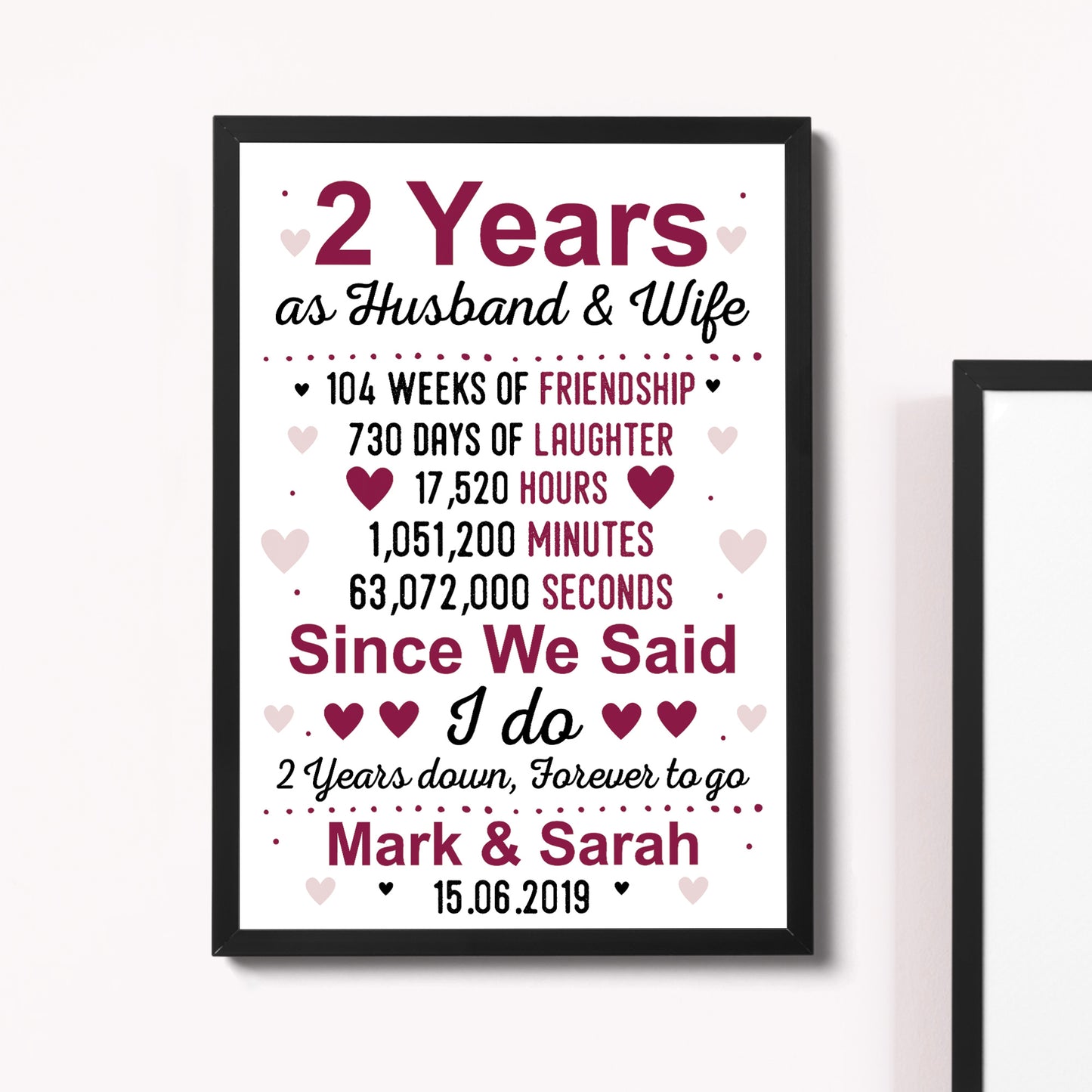 2nd Anniversary Gift Personalised Second Wedding Anniversary
