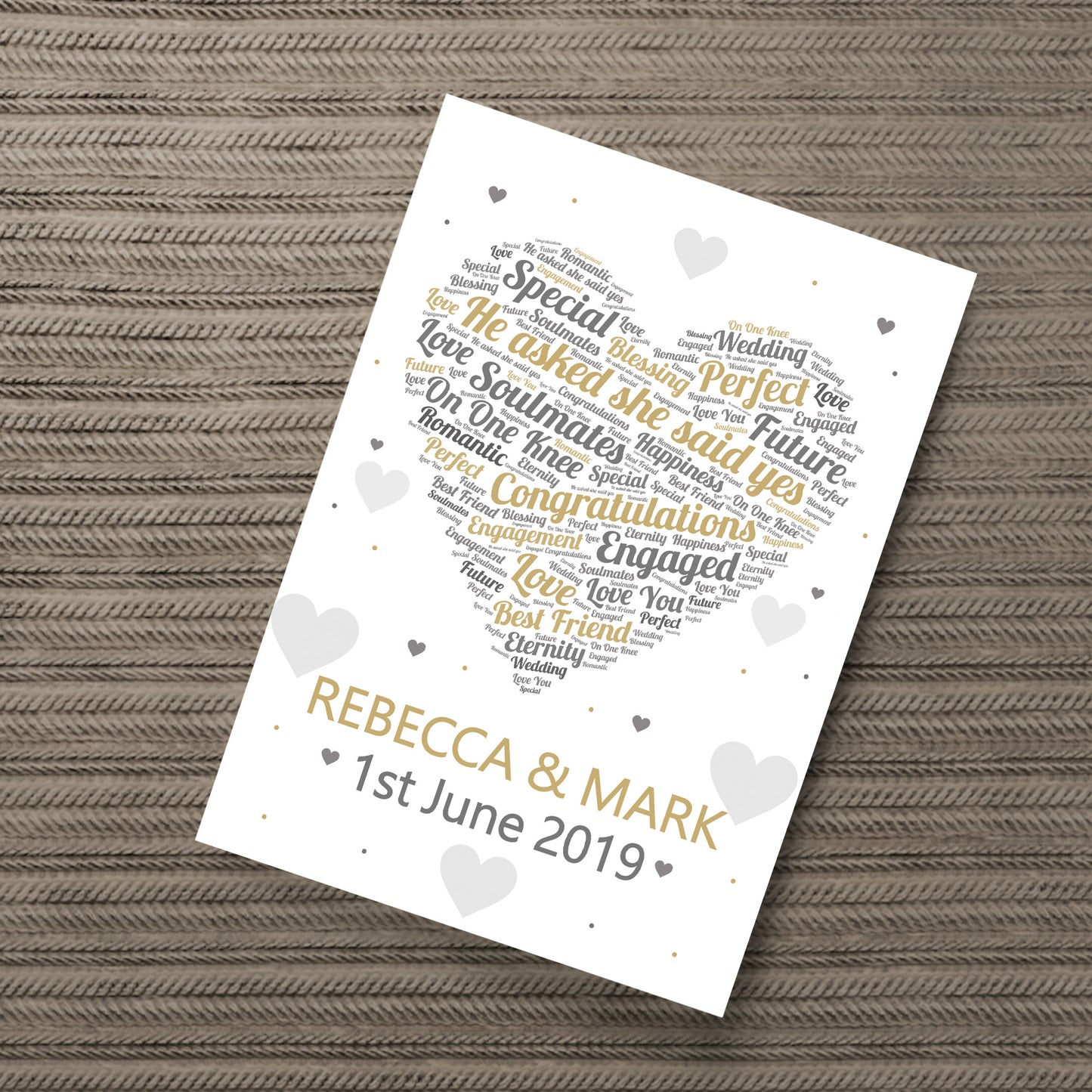 Engagement Gift Personalised Keepsake Print Engagement Present