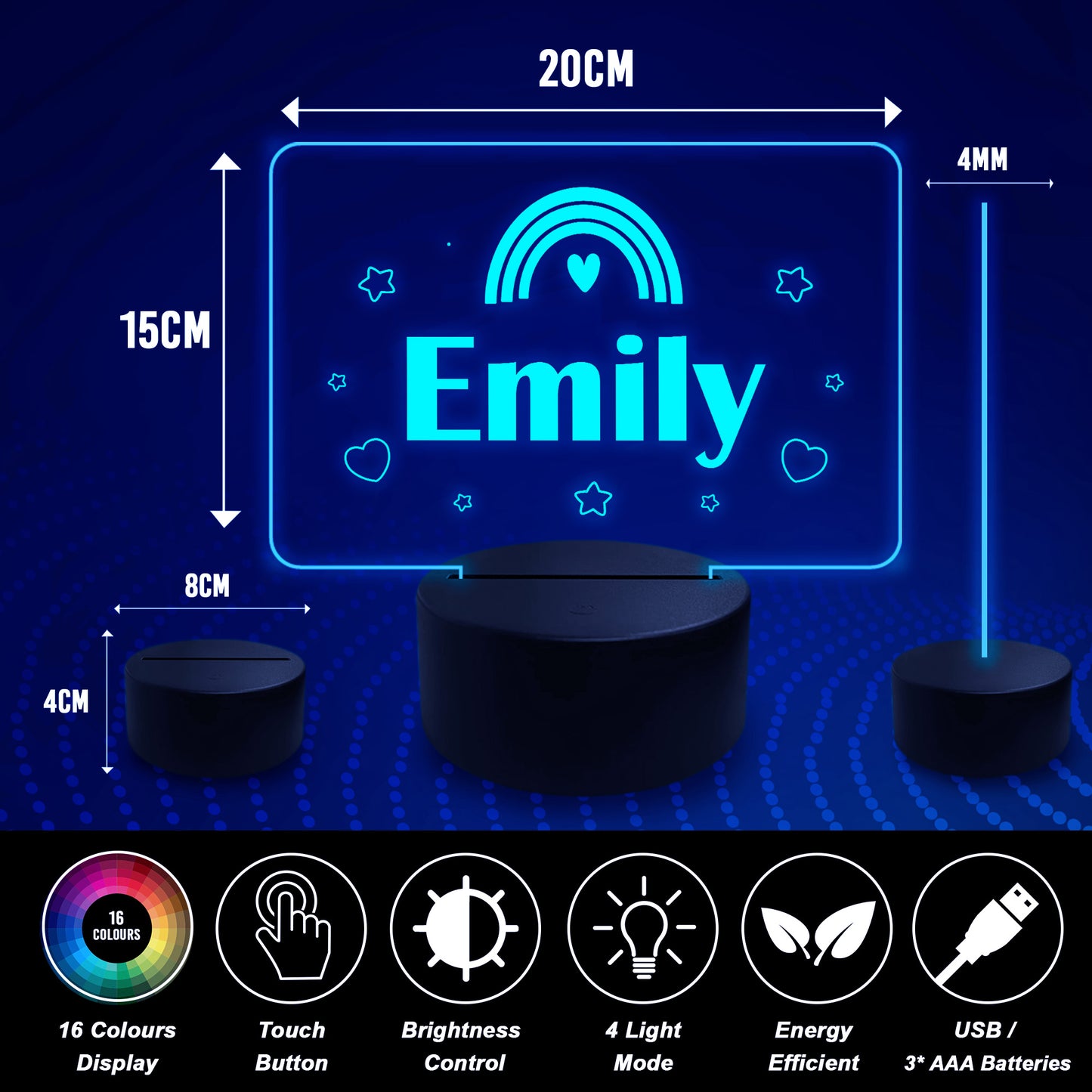 Personalised Any Name Boy Girl Bedroom Room Sign LED Night Light