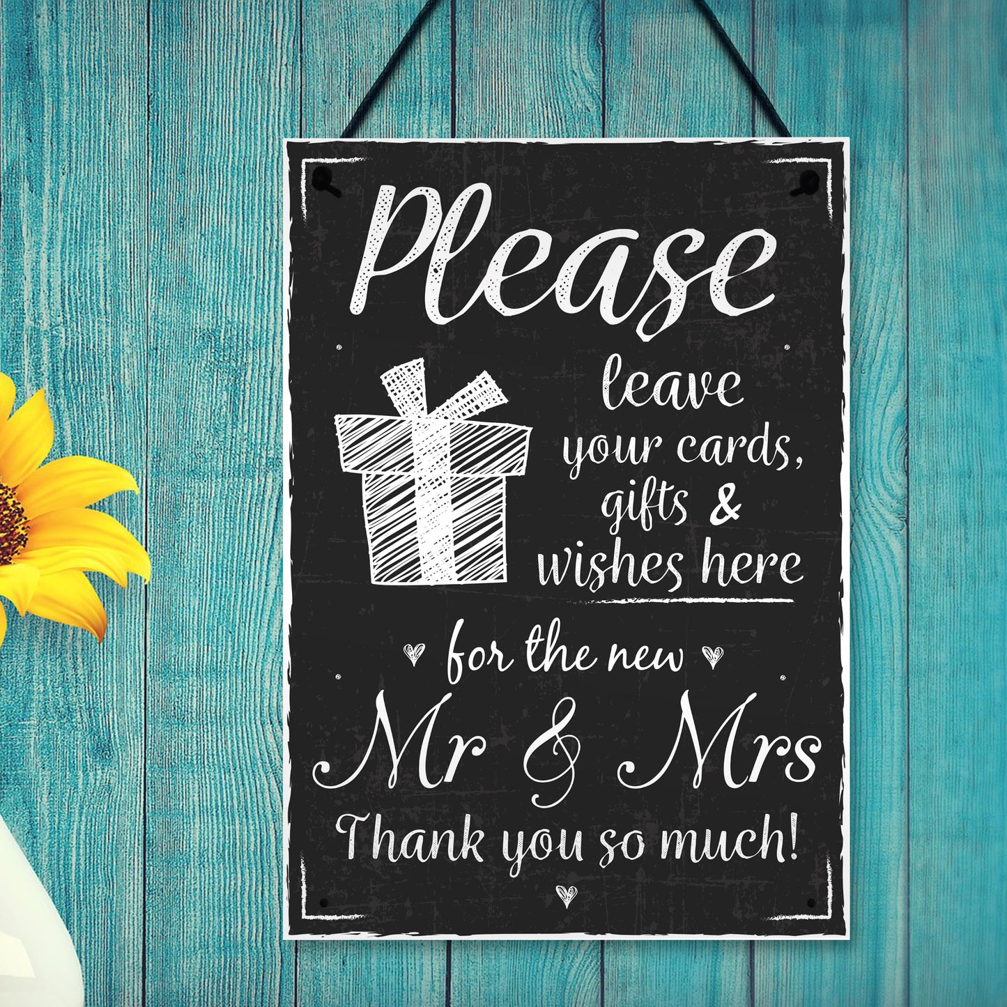New Mr & Mrs Wedding Present Table Chalkboard Hanging Plaque