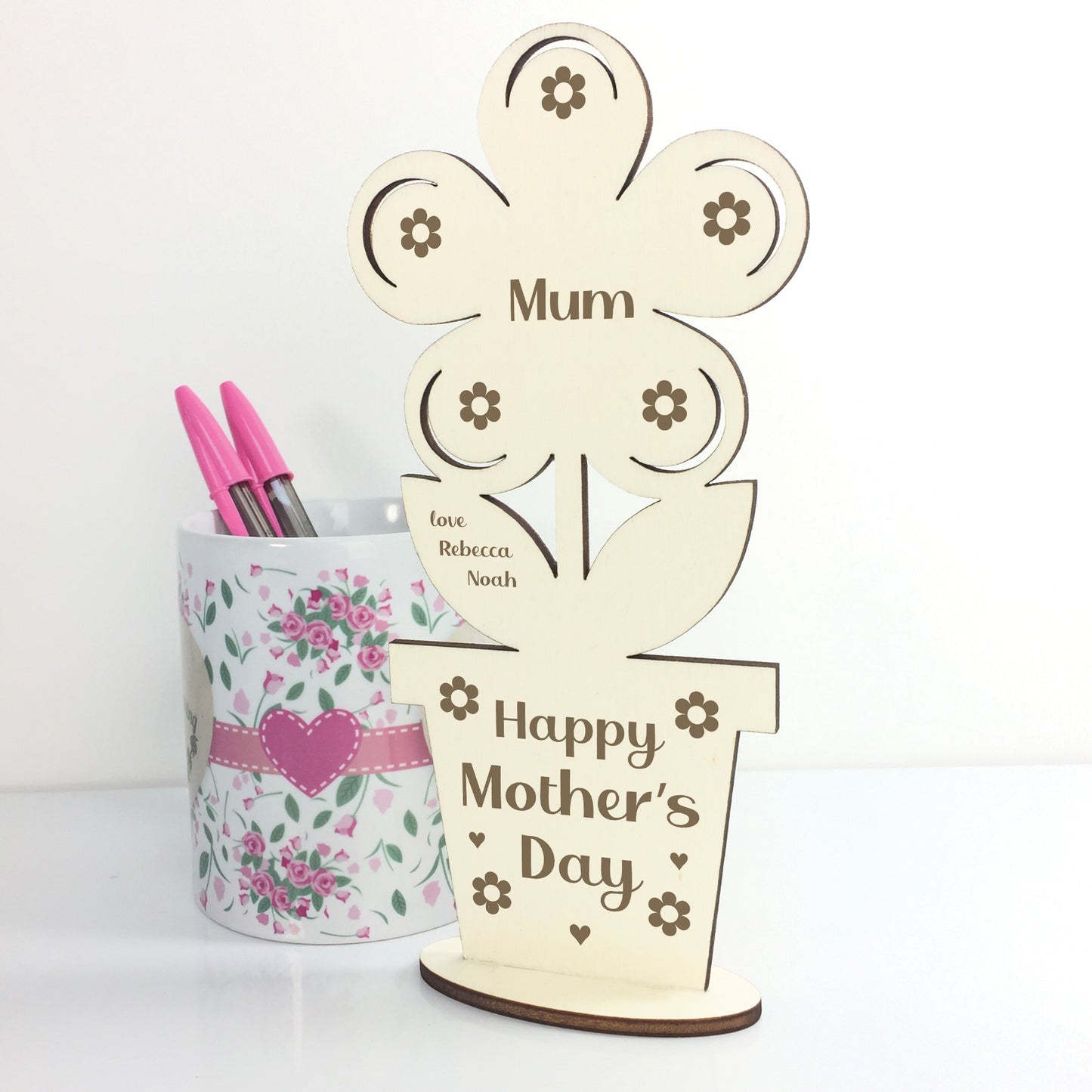 Happy Mothers Day Gift For Mum Wood Flower Personalised Novelty