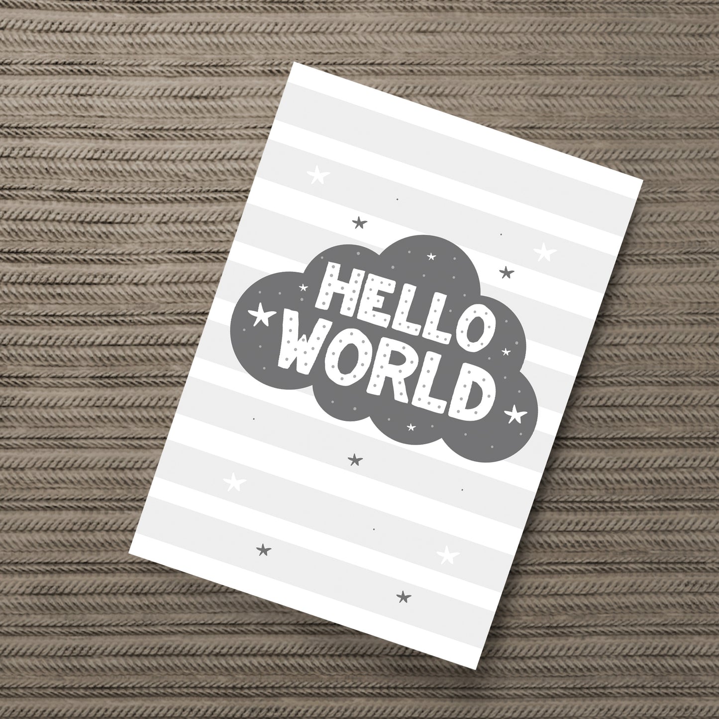 Grey Nursery Print Hello World Baby Room Pictures Wall Art Gift