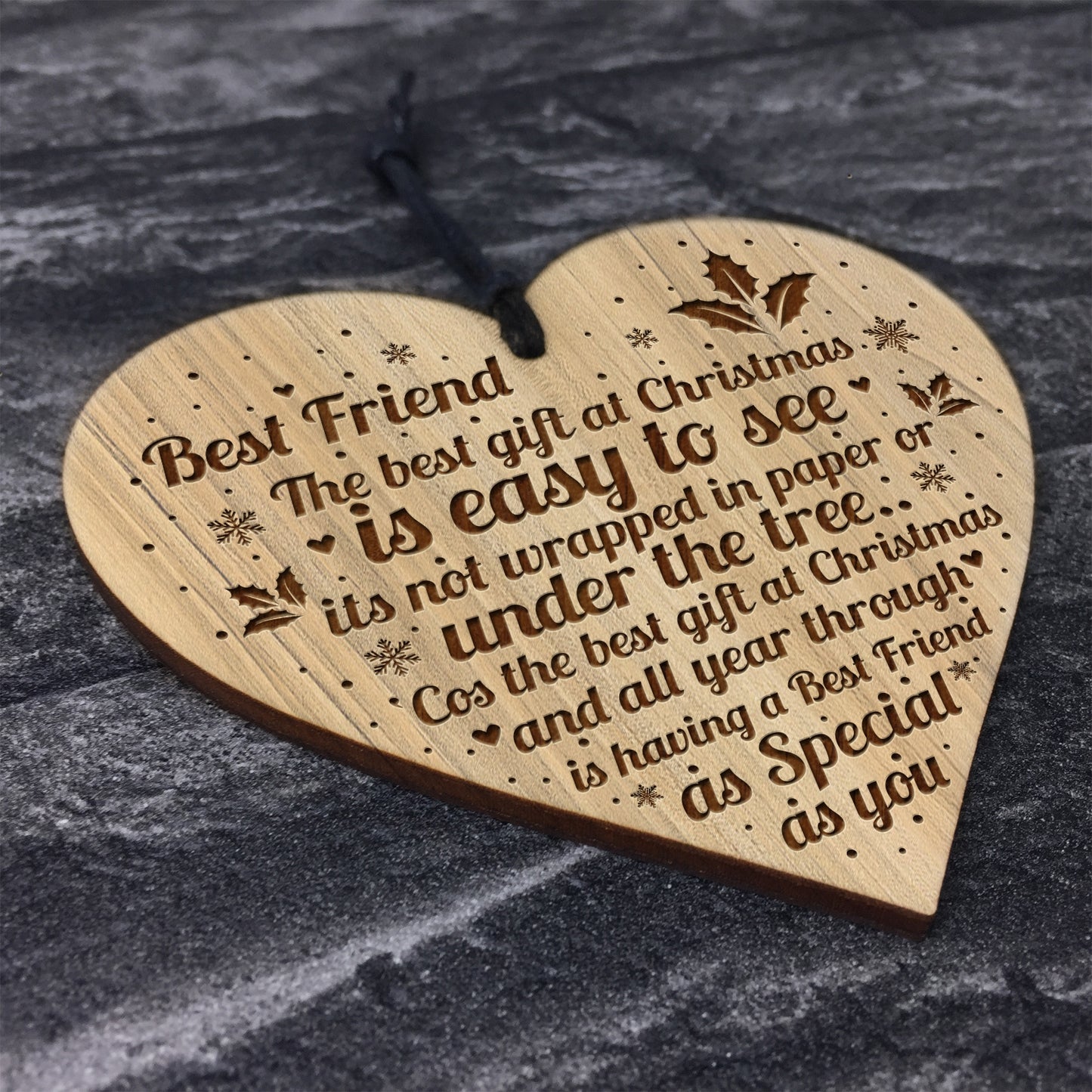 Best Friend Christmas Gift Engraved Wood Heart Friendship Plaque