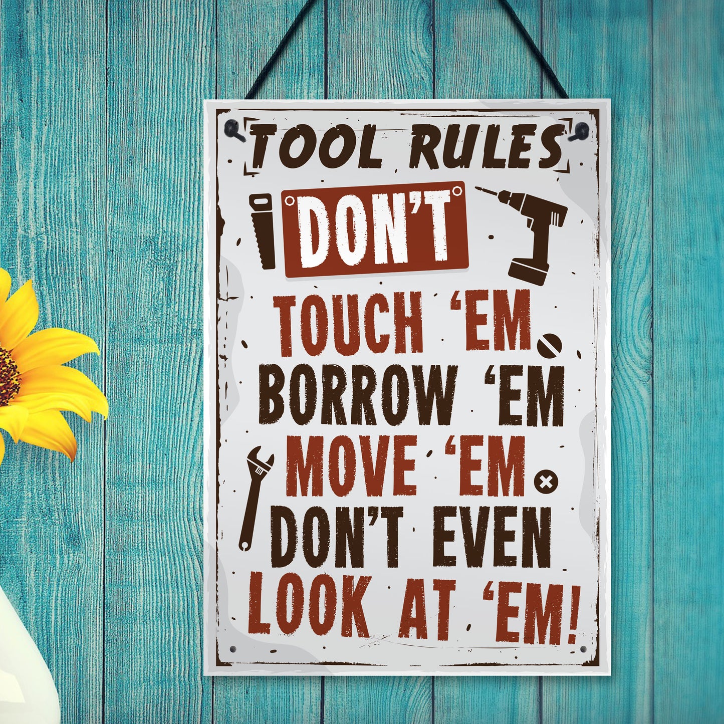 Tool Rules Hanging Sign Pub Garage Man Cave Workshop Dad Gifts
