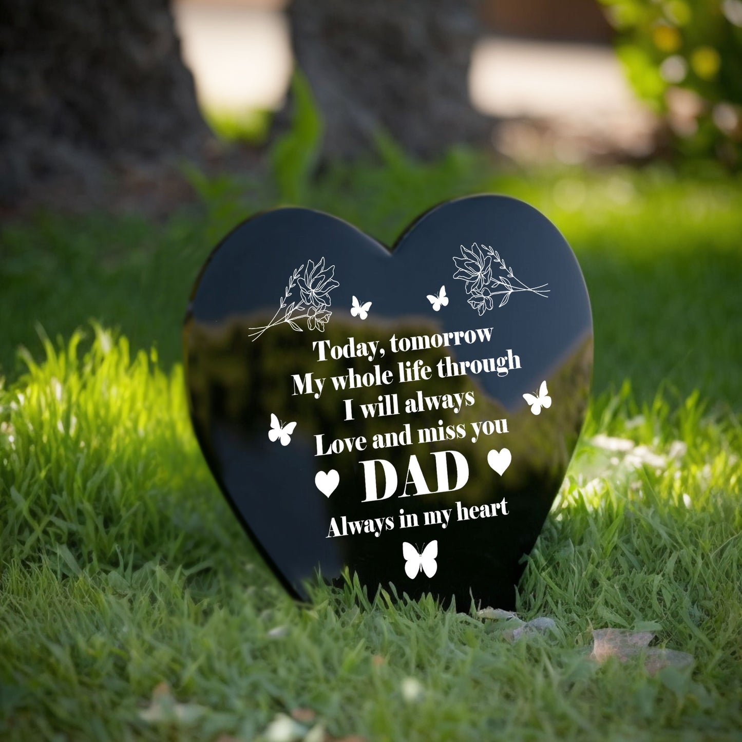 Dad Memorial Graveside Marker Plaque Ornament Black Arylic Heart