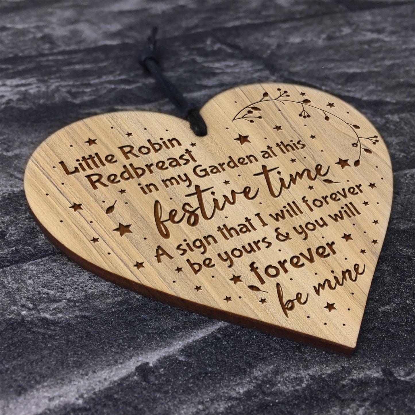 Memorial Sign Engraved Wood Heart Christmas Tree Decoration