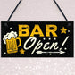BAR OPEN Sign Beer Vodka Plaque Garden Shed Pub Man Cave Sign