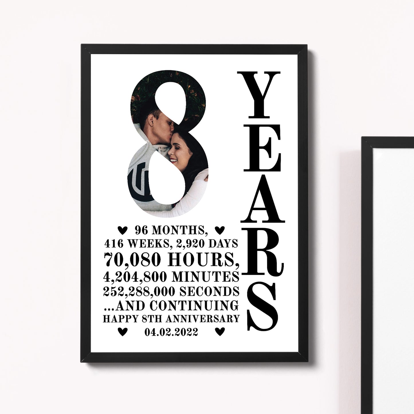 8th Anniversary Gift Framed Print Personalised Husband Wife