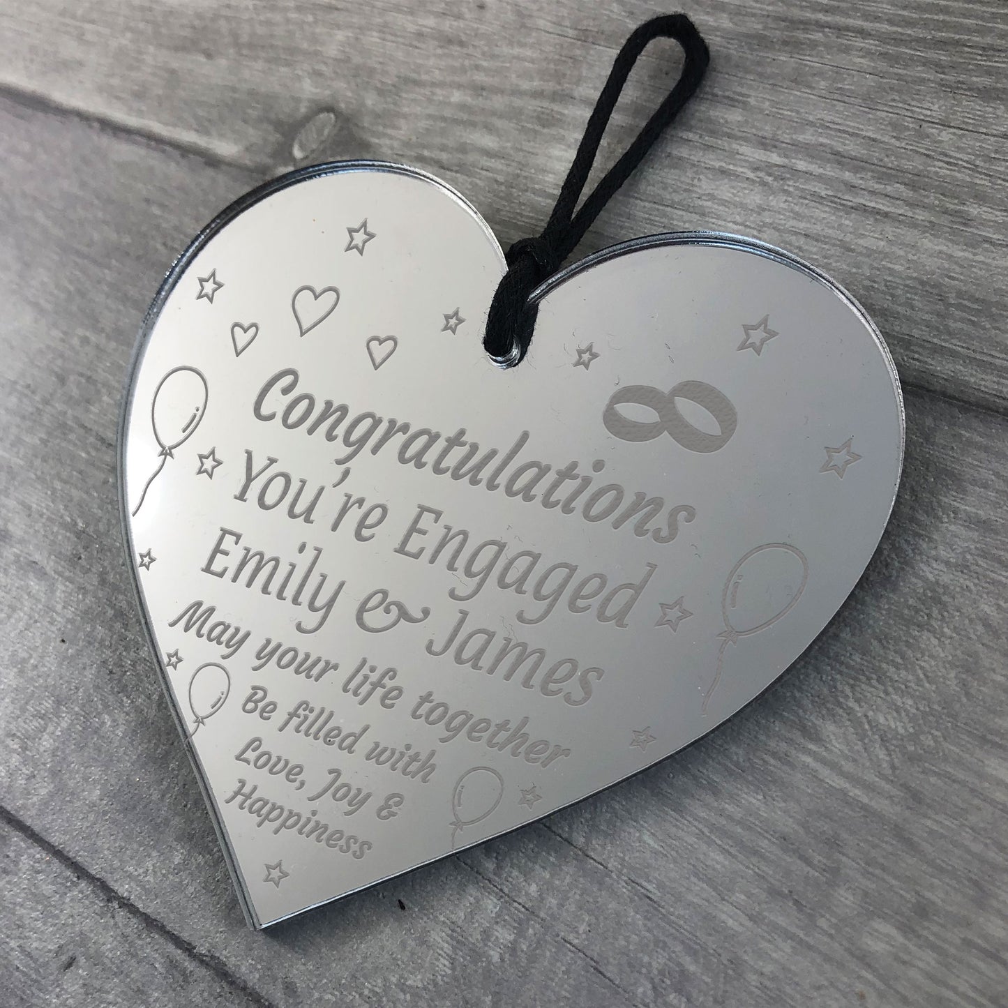 Personalised Congratulations Engagement Engraved Mirror Heart