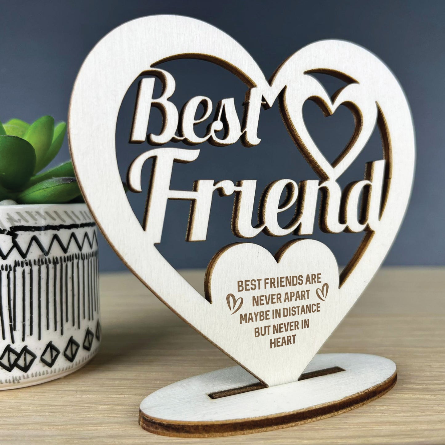 Friendship Plaque Best Friend Gift Engraved Wood Heart Birthday