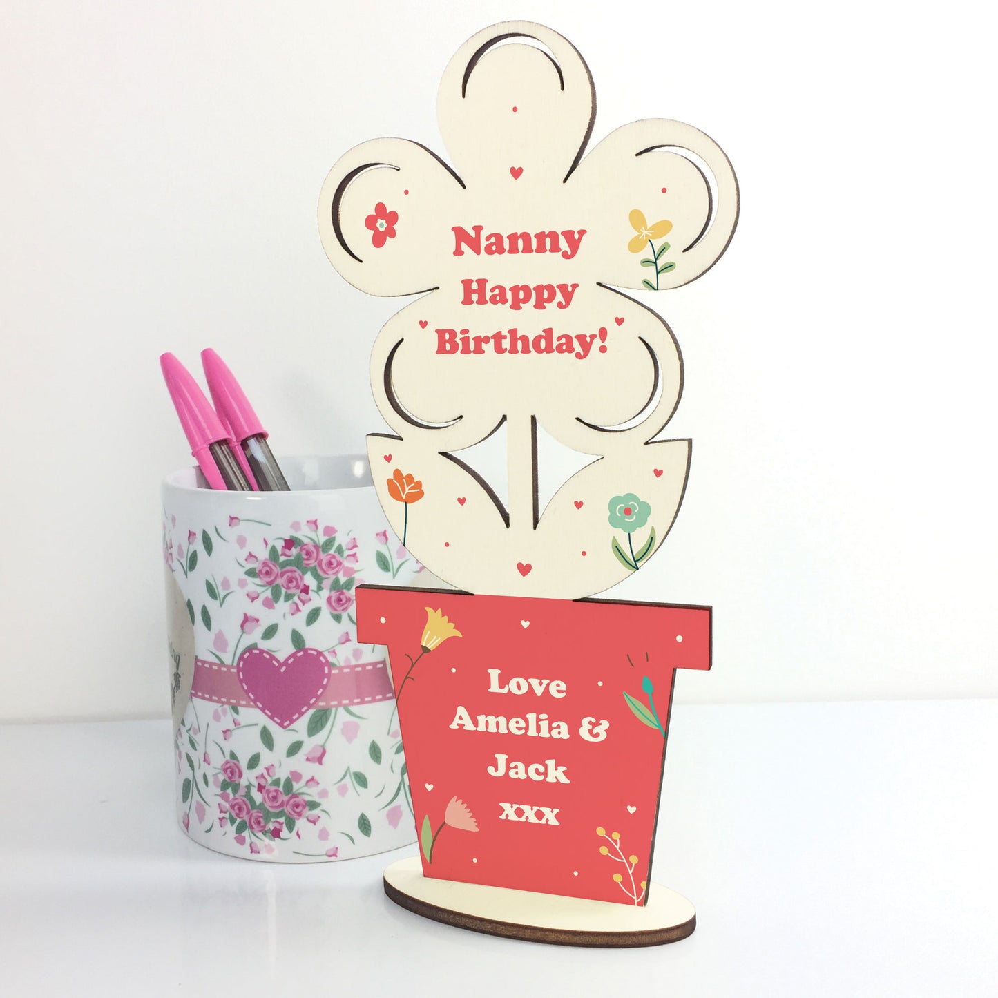 Personalised Birthday Gift for Nanny Wooden Flower Plaque Gift