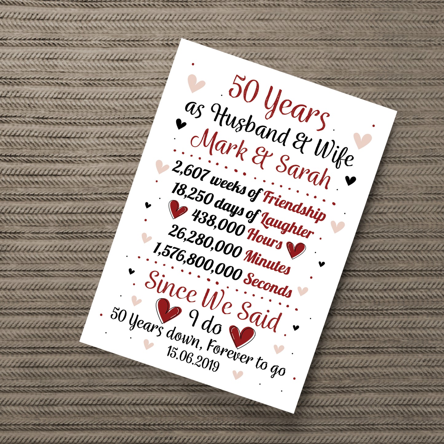 Personalised 50th Wedding Gift Print 50th Anniversary Husband