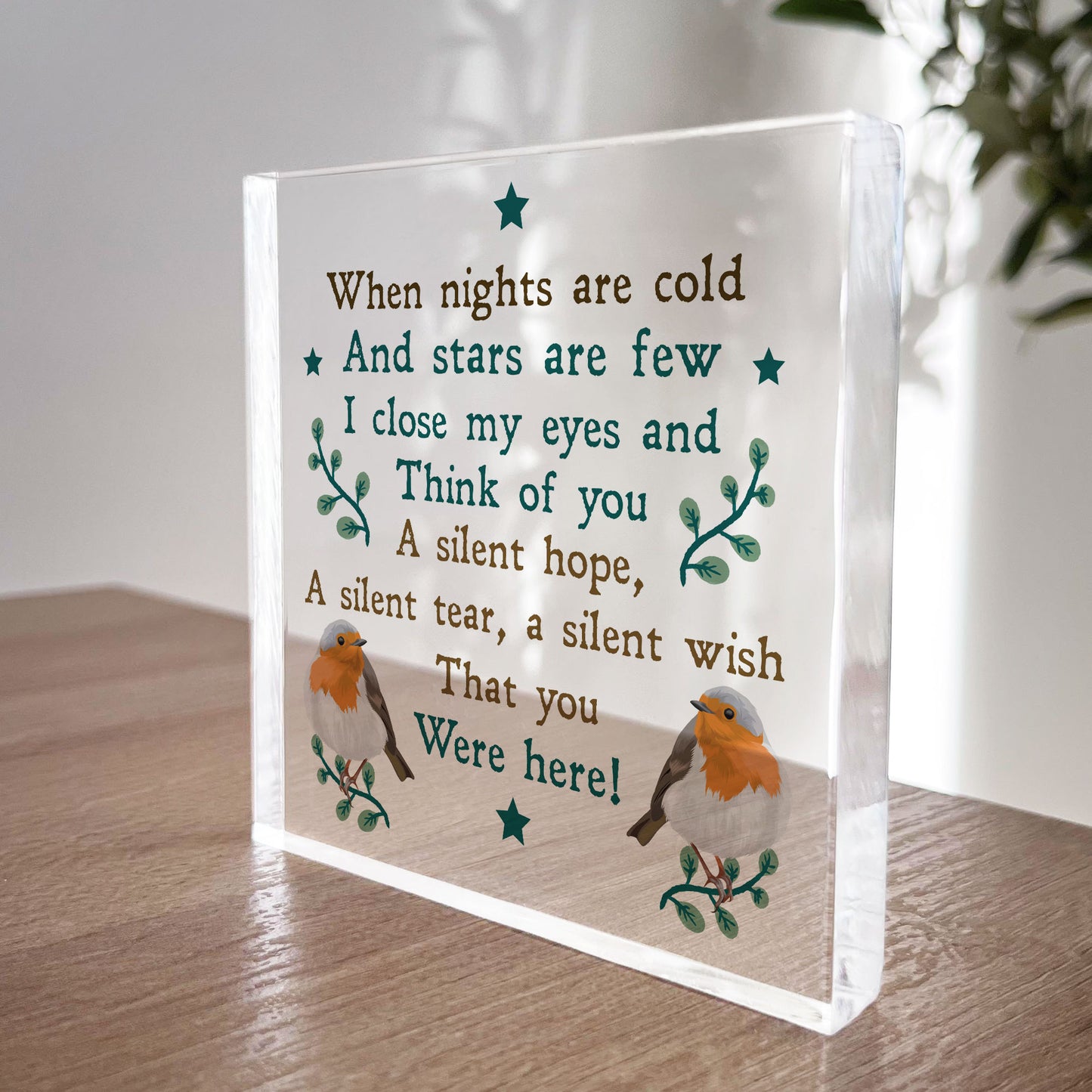 Robin Christmas Memorial Plaque For Mum Nan Dad Grandad