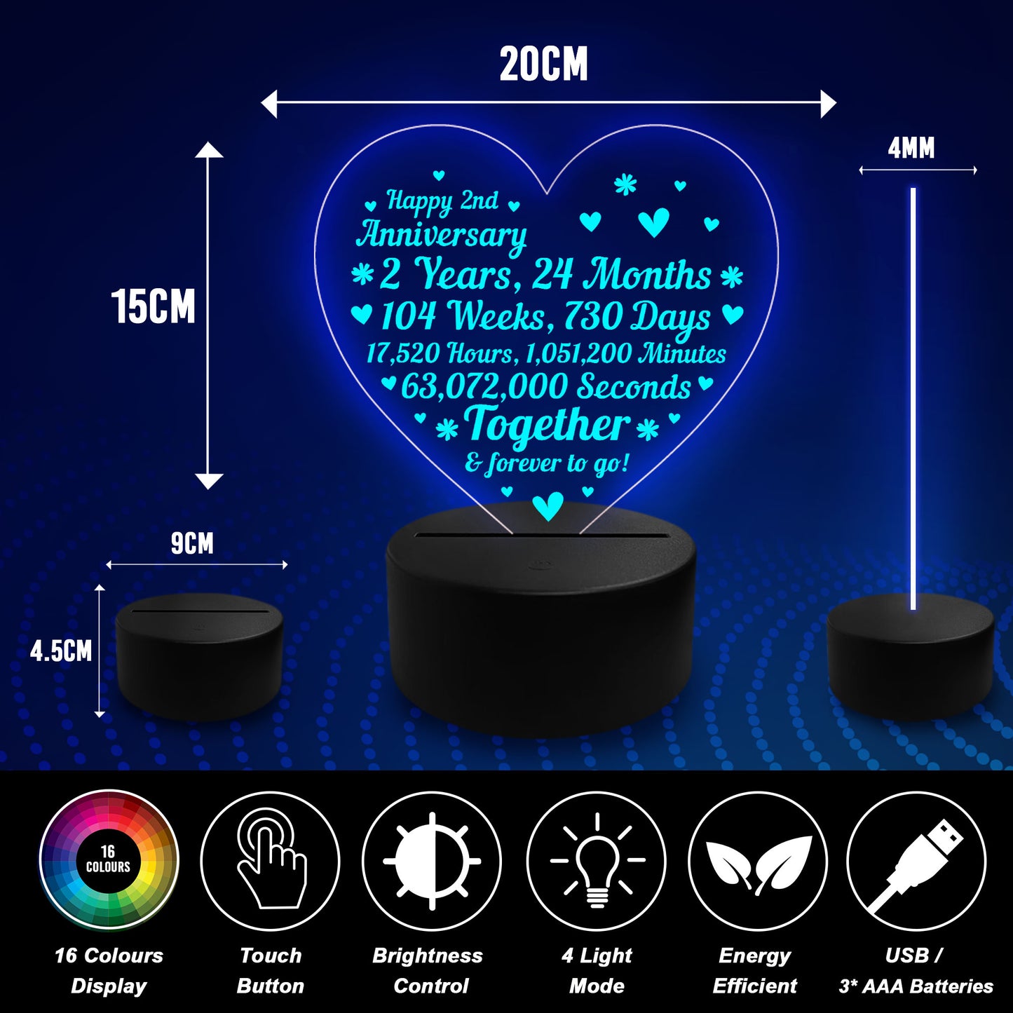2nd Wedding Anniversary Gifts for Her Him NEON LED Lamp Night