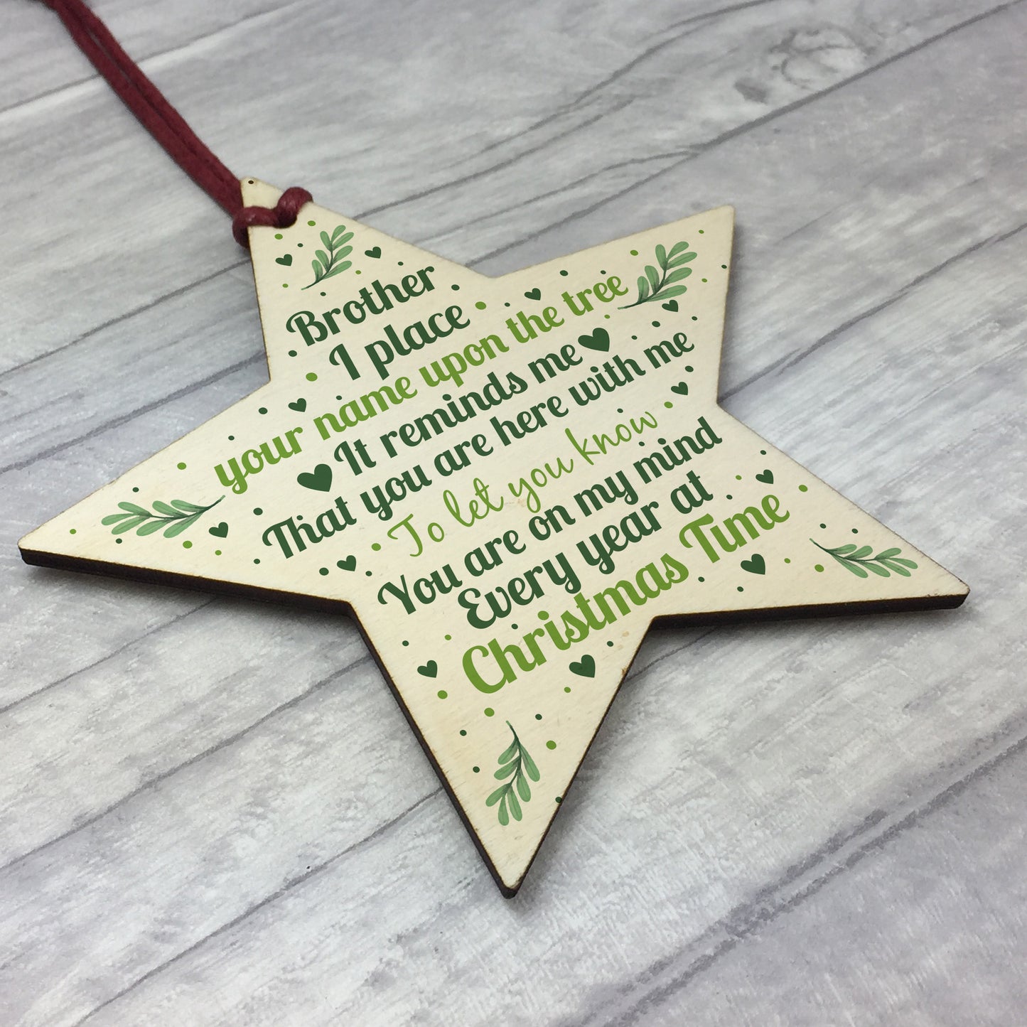 In Memory Brother Memorial Gift Wood Star Christmas Tree Bauble