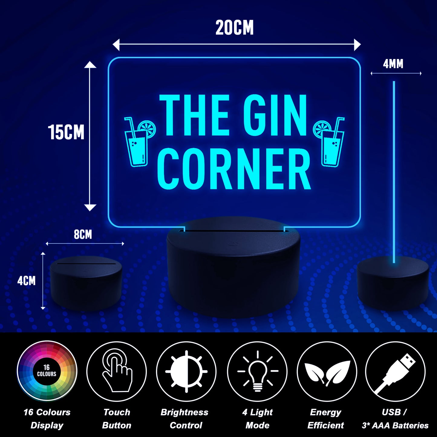 Funny Home Bar Sign The Gin Corner Sign LED Plaque Alcohol Beer