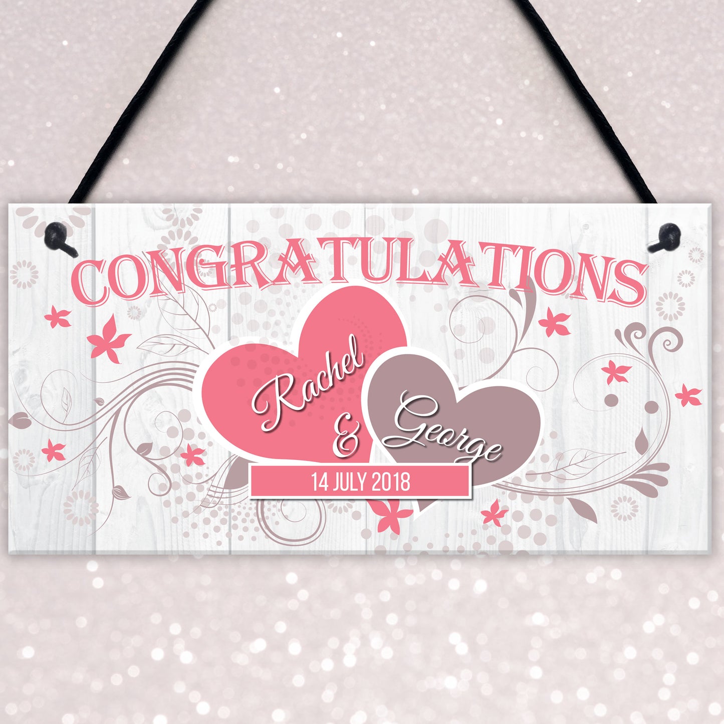 Congratulations Couple Wedding Engagement Gift Hanging Plaque