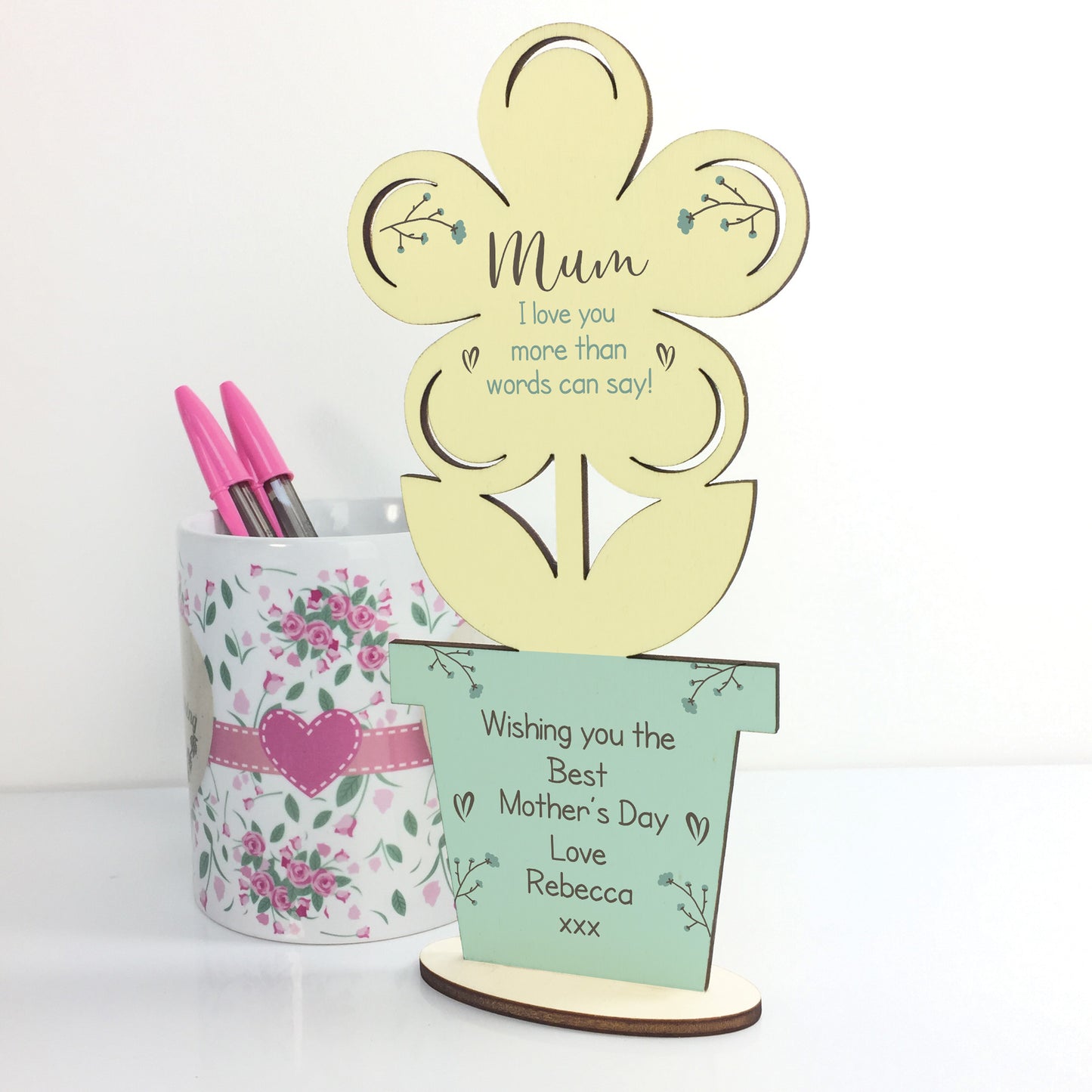 Personalised Mothers Day Gift For Mum Wooden Flower Gift