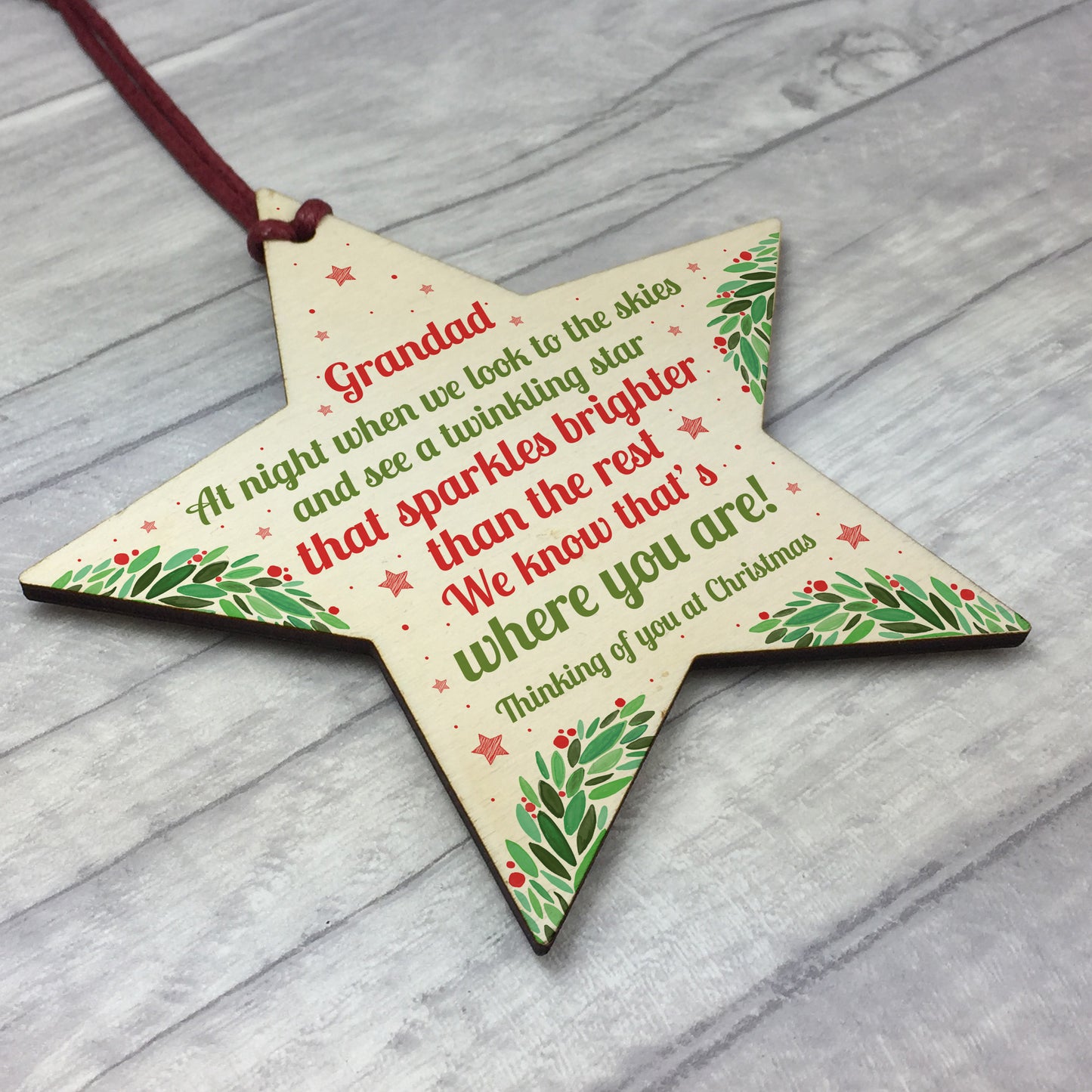 Christmas Star Tree Bauble Decoration Xmas Memorial Grandad Gift